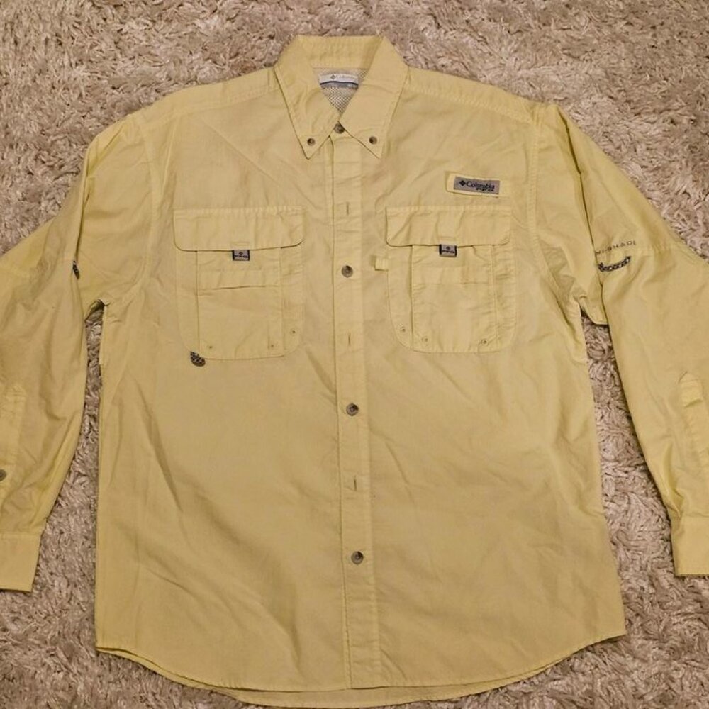 EUC Men's Columbia PFG Button Down Long Sleeved lime Shirt (size: xs)